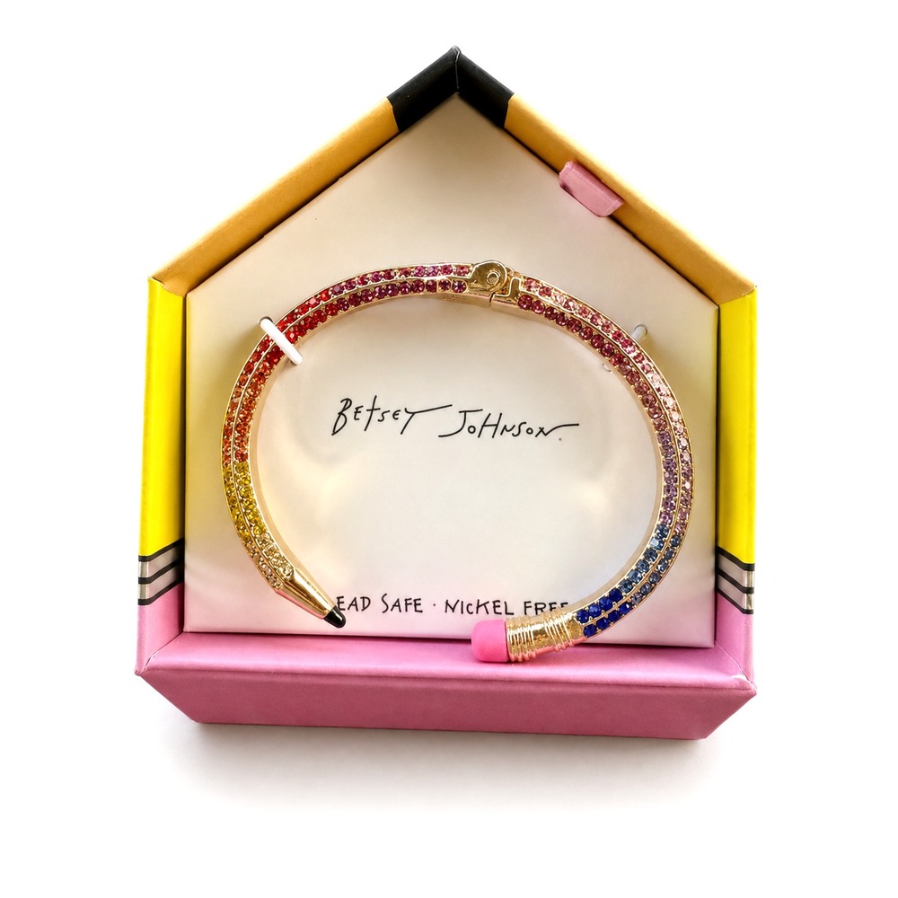 BETSEY Johnson Multi Color Crystal Pencil Hinged Cuff Bracelet~ Back To School